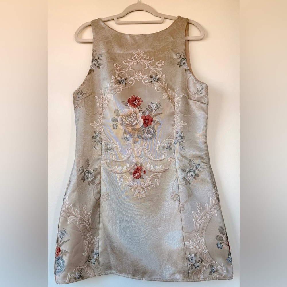 Floral Embroidered Mini Dress in Cream and Red